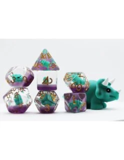 Polyhedral Dice Set Green Triceratops (7)