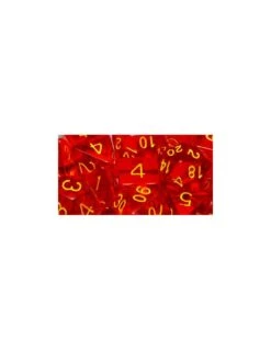 Polyhydral Diceset - 7 Dice: Translucent Red With Yellow Numbers